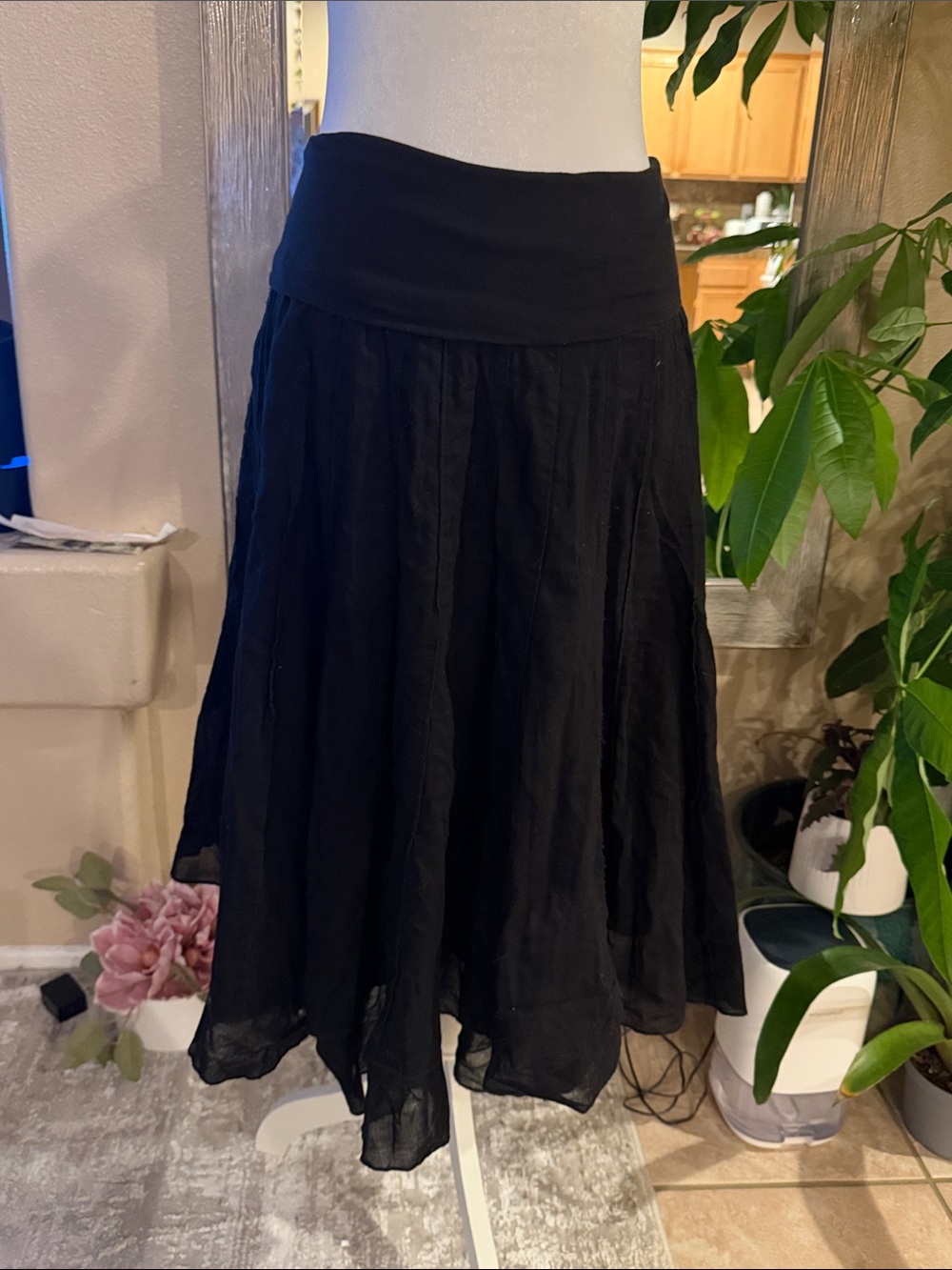 Lapis Black Layered Circle Midi Skirt